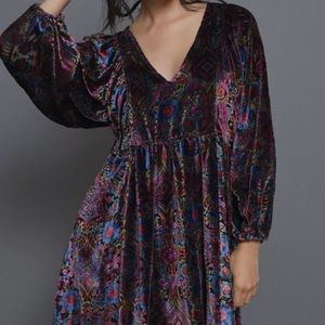 Anthropologie Mona Burnout Velvet Mini Dress Medium